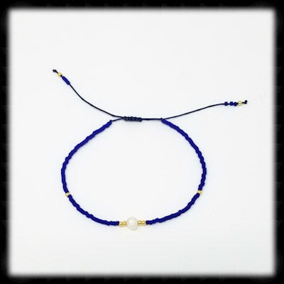 #BSTR18- Petite Adjustable String Bracelet- Pearl Blue