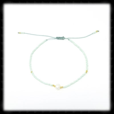 #BSTR17- Petite Adjustable String Bracelet- Pearl Mint