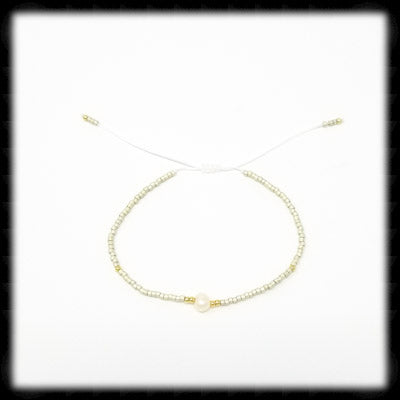 #BSTR21- Petite Adjustable String Bracelet- Pearl Cream