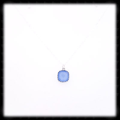#AAAFTR97N-Petite Filigree Square Framed Drop Necklace-Royal Blue Opal Silver