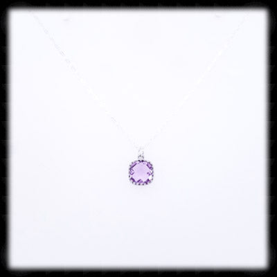 #AAAFTR995N-Petite Filigree Square Framed Drop Necklace-Lavender Silver