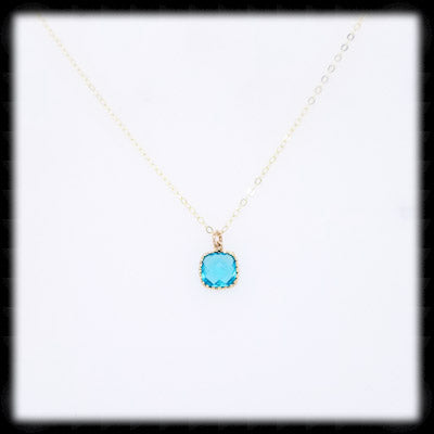 #AAAFTR82N-Petite Filigree Square Framed Drop Necklace-Aqua Gold