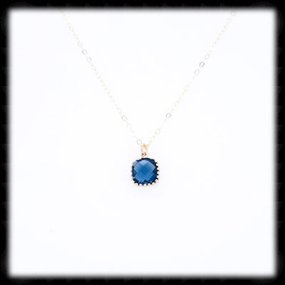 #AAAFTR891N-Petite Filigree Square Framed Drop Necklace-Navy Gold