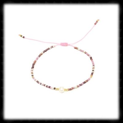 #BSTR23- Petite Adjustable String Bracelet- Pearl Mixed Purples