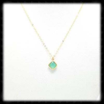 #SGFTD37NG- Framed Glass Square Drop Necklace- Mint Gold