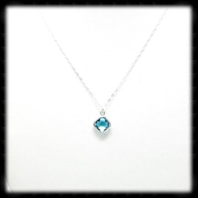 #SGFTD31N- Framed Glass Square Drop Necklace- Aqua SIlver