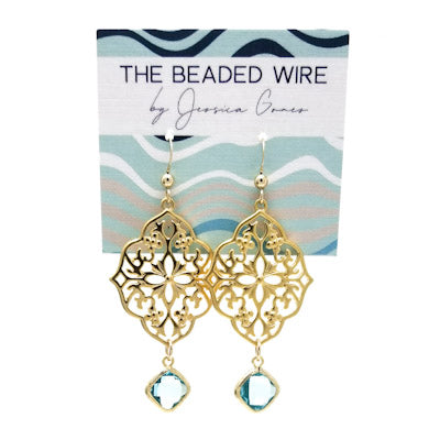 #MCC22- Framed Filigree Drops-  Aqua Gold