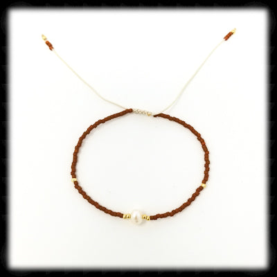 #BSTR26- Petite Adjustable String Bracelet- Pearl Brown