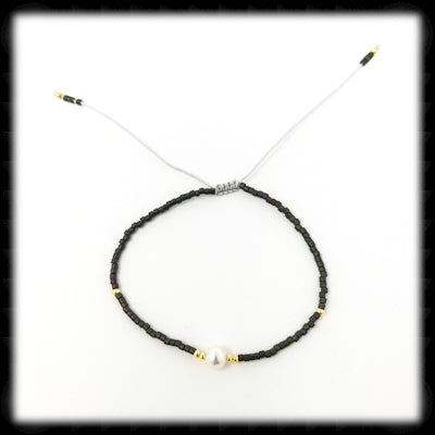 #BSTR27- Petite Adjustable String Bracelet- Pearl Iridescent Dark Mix