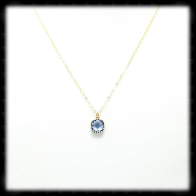 #AAAFTR84N-Petite Filigree Square Framed Drop Necklace-Light Sapphire Gold