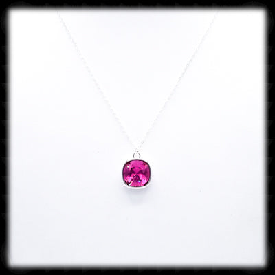 #CD64N- Cushion Cut Necklace- Fuchsia Silver