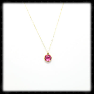 #AAAFTR793N-Round Filigree Framed Drop Necklace-Ruby Gold