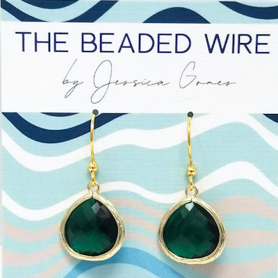 #FT35- Classic Framed Glass Teardrops- Emerald Gold