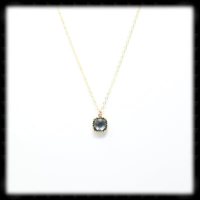 #AAAFTR86N-Petite Filigree Square Framed Drop Necklace-Charcoal Gold