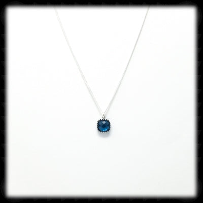 #AAAFTR95N-Petite Filigree Square Framed Drop Necklace-Navy Silver