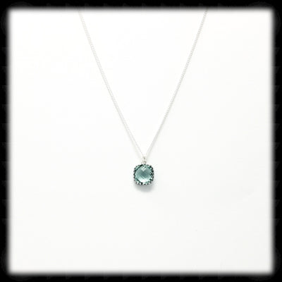 #AAAFTR993N-Petite Filigree Square Framed Drop Necklace- Erinite Silver
