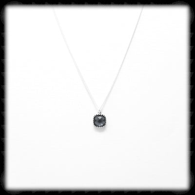 #AAAFTR992N-Petite Filigree Square Framed Drop Necklace- Charcoal Silver