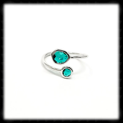 #RFT27- Framed Glass Adjustable Ring- Emerald Silver