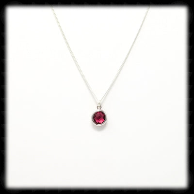 #MCH27N- Petite Framed Glass Necklace- Ruby Silver