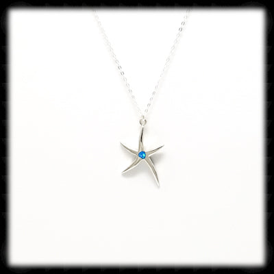 #A38N- Sterling Starfish Necklace with Blue Opal