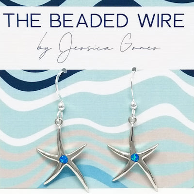 #A38D- Sterling Starfish Earrings with Blue Opal